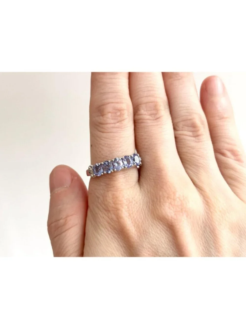 Tanzanite Gemstone Oval Cut Row Set Sterling Silver 925 Vintage Ring - sz 8